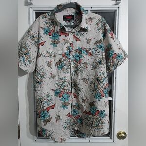 Rock & Roll Denim Modern Fit Tropical Print Beige Short Sleeve Shirt